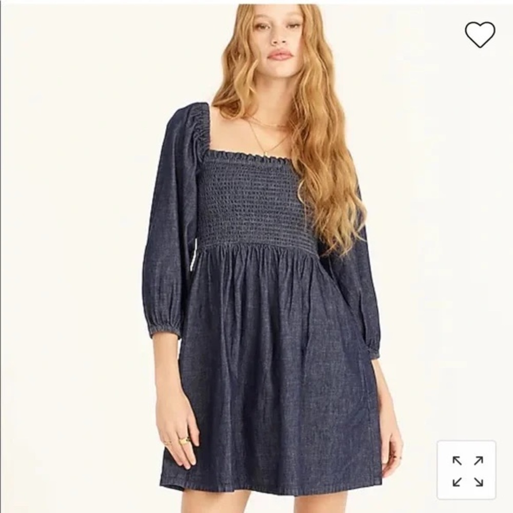 J.Crew women’s small denim dress with smocked bodice and puff sleeves.